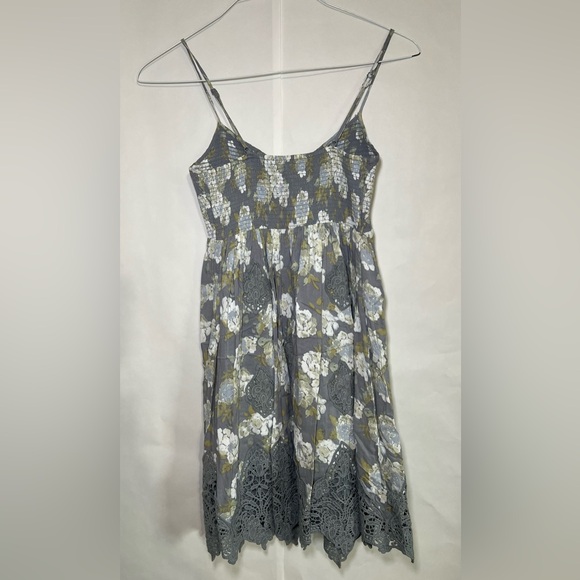 Free People Gray Mini Floral Boho Fairycore Spaghetti Strap Dress Size XS - Picture 7 of 11